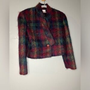 Betty Hanson vintage fuzzy plaid blazer jacket